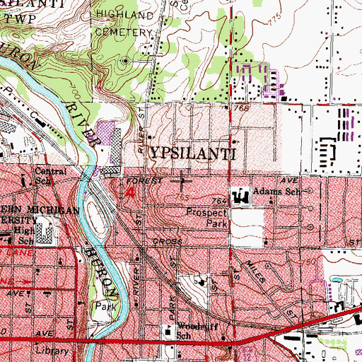 Topographic Map of Forest Avenue Baptist Church, MI