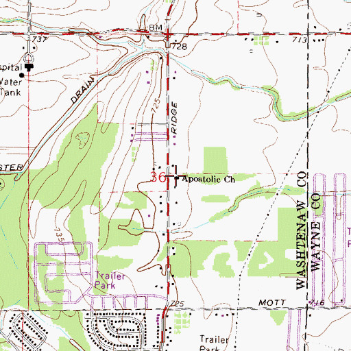 Topographic Map of Ridge Road Church of Christ, MI