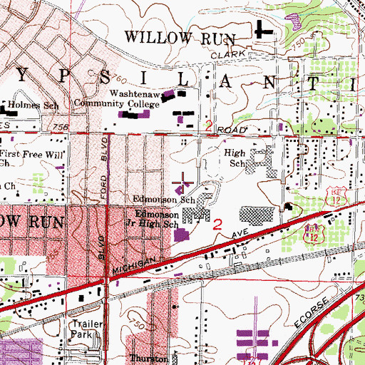 Topographic Map of Mount Calvary Baptist Church, MI