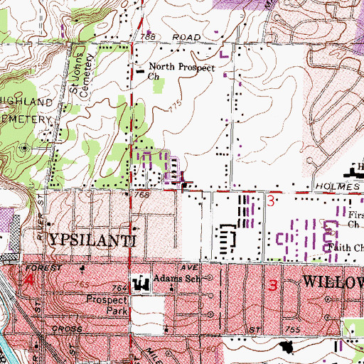 Topographic Map of Ypsilanti Assembly of God Church, MI