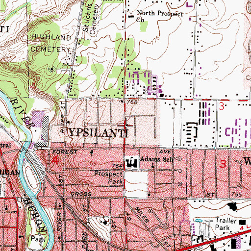 Topographic Map of Mount Olive Baptist Church, MI