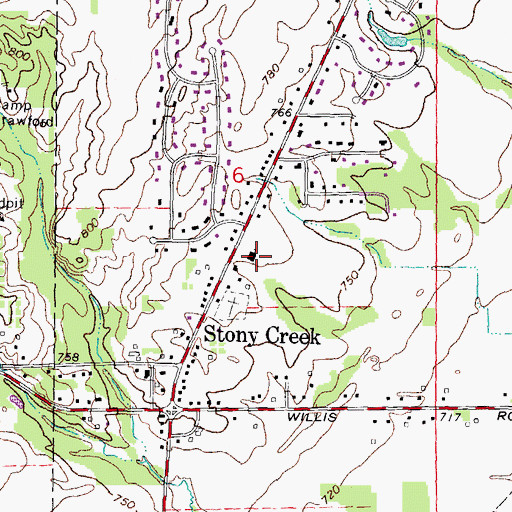 Topographic Map of Stony Creek United Methodist Church, MI