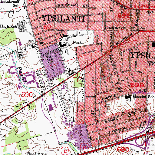 Topographic Map of Brown Chapel African Methodist Episcopal Church, MI