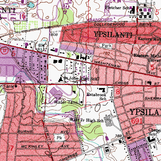 Topographic Map of Ypsilanti Free Methodist Church, MI