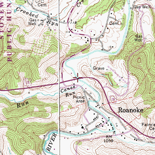 Topographic Map of Roanoke Bridge, WV