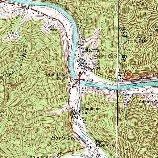 Topographic Map of Harts Creek Bridge, WV