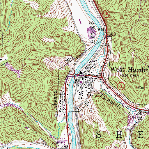 Topographic Map of West Hamlin Bridge, WV