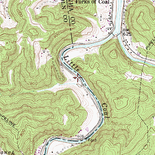 Topographic Map of Little Coal River Bridge, WV