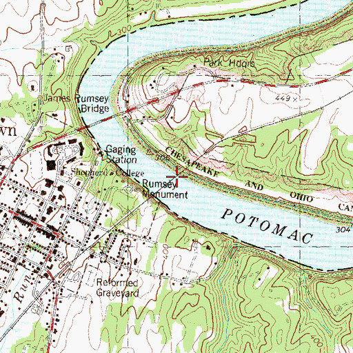 Topographic Map of James Rumsey Bridge, WV
