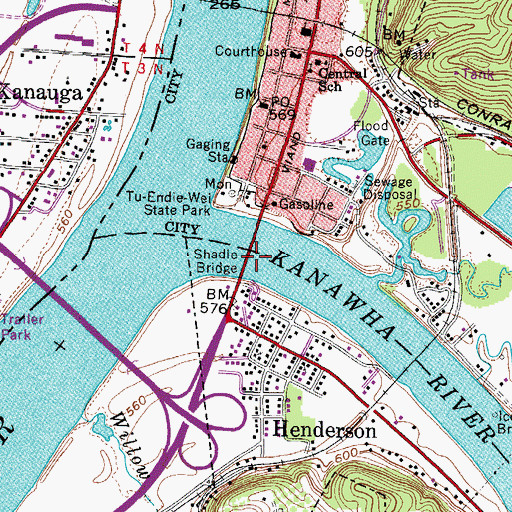 Topographic Map of Bartow Jones Bridge, WV