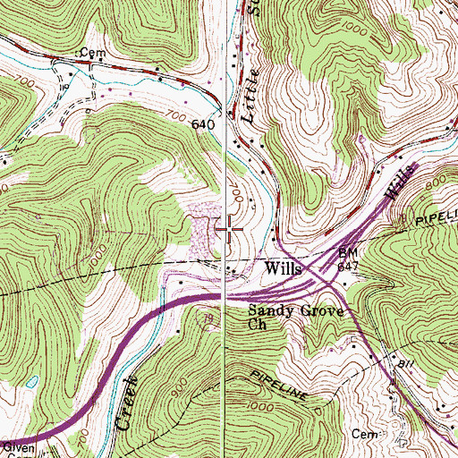 Topographic Map of Crossings Shopping Center, WV