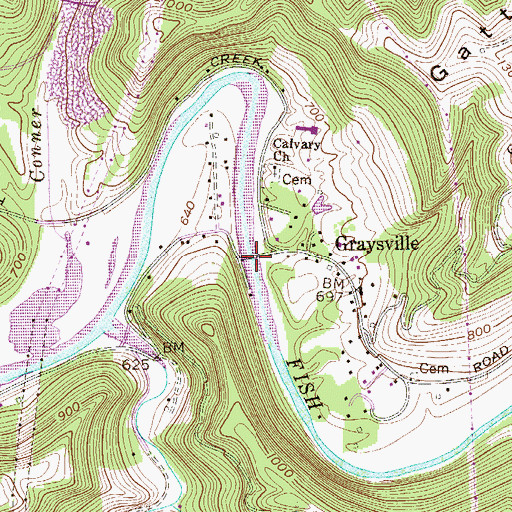 Topographic Map of Graysville Bridge, WV