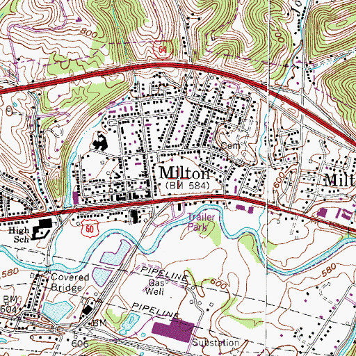 Topographic Map of Perry Morris Square, WV
