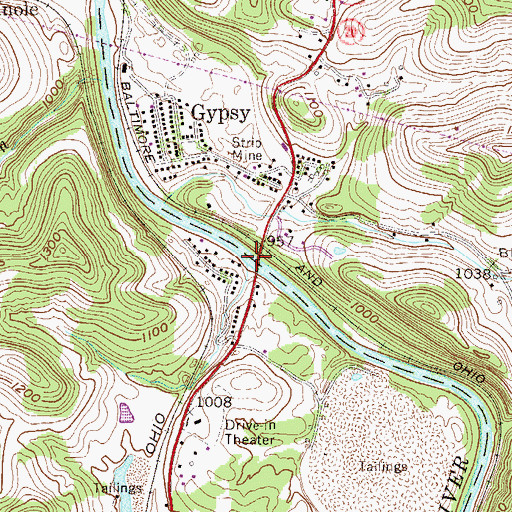 Topographic Map of Gypsy Bridge, WV