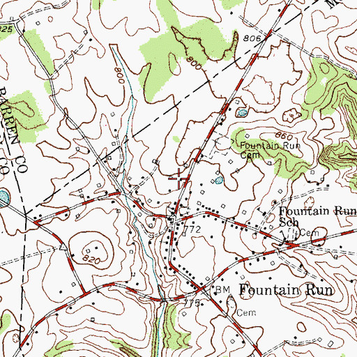Topographic Map of Fountain Run Mennonite Church, KY