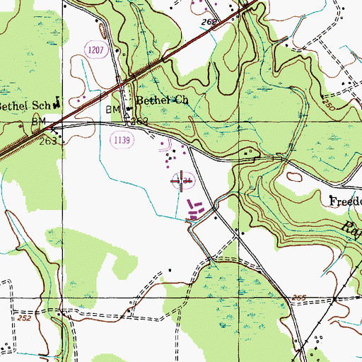 Topographic Map of Hendrix Farms, NC