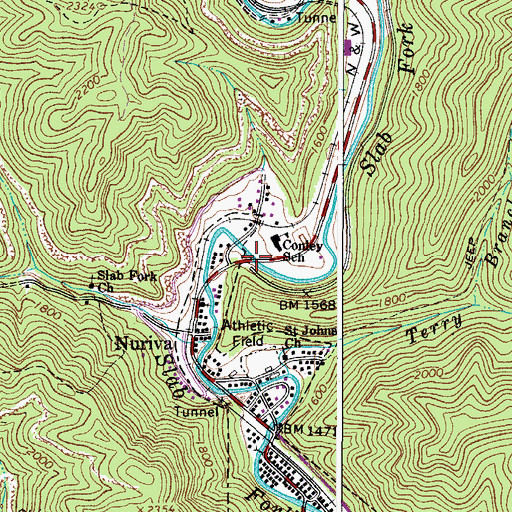 Topographic Map of Leonard Valentine Memorial Bridge, WV
