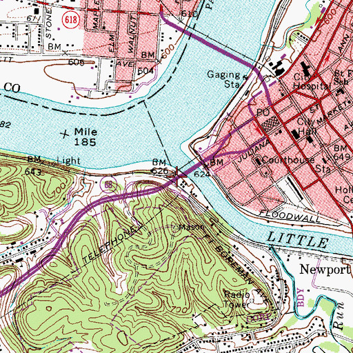 Topographic Map of Juliana Street Bridge, WV