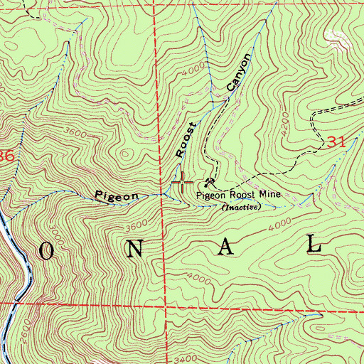 Topographic Map of Pigeon Roost Mine, CA