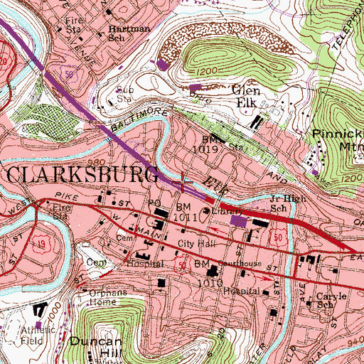 Topographic Map of Sixth Street Bridge, WV