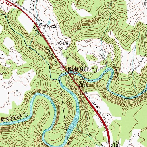 Topographic Map of Cornelius Charlton Memorial Bridge, WV