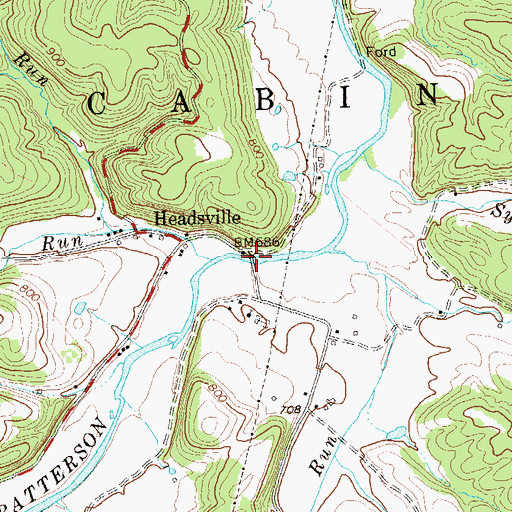 Topographic Map of Headsville Bridge, WV
