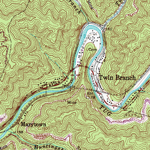 Topographic Map of Twin Branch Tunnel, WV
