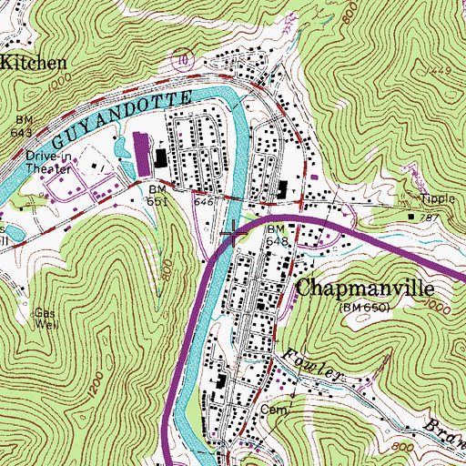 Topographic Map of Chapmanville Bridge, WV
