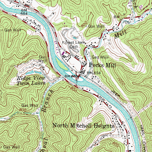 Topographic Map of Homer D Nelson Bridge, WV