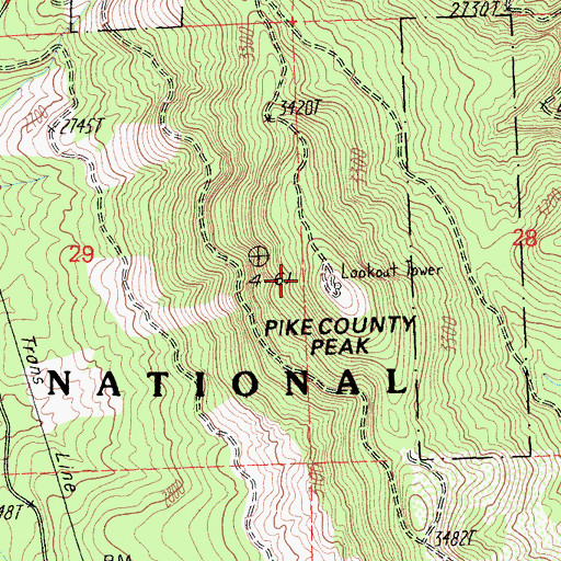 Topographic Map of Pike County Peak, CA