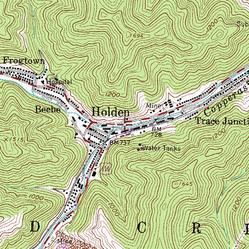 Topographic Map of Sergeant Ted Belcher Bridge, WV