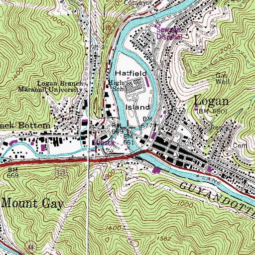 Topographic Map of William J Abraham Memorial Veterans Bridge, WV