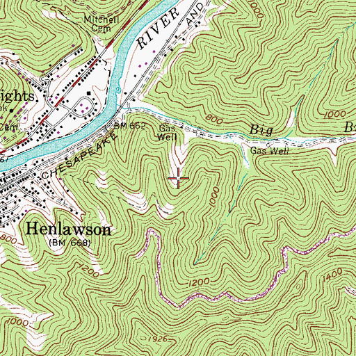 Topographic Map of Henlawson Thru Truss Bridge, WV