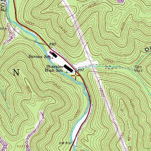 Topographic Map of Sharple Stag Memorial Bridge, WV