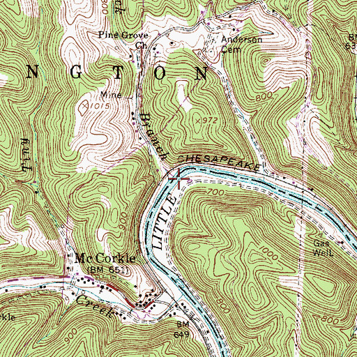 Topographic Map of Little Coal River Bridge, WV