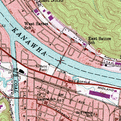 Topographic Map of Richard Dick Henderson Bridge, WV