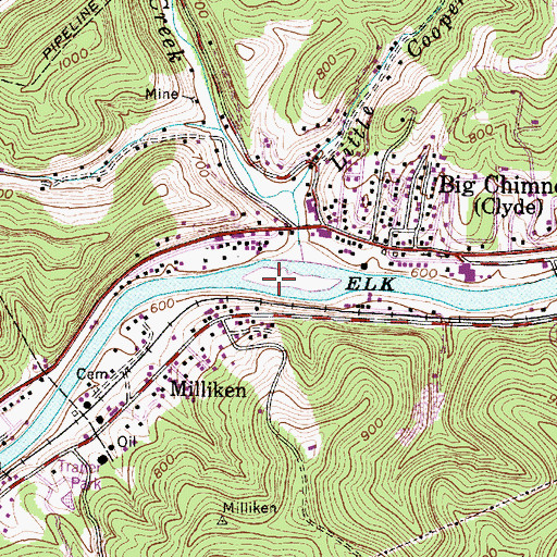 Topographic Map of New Big Chimney Bridge, WV
