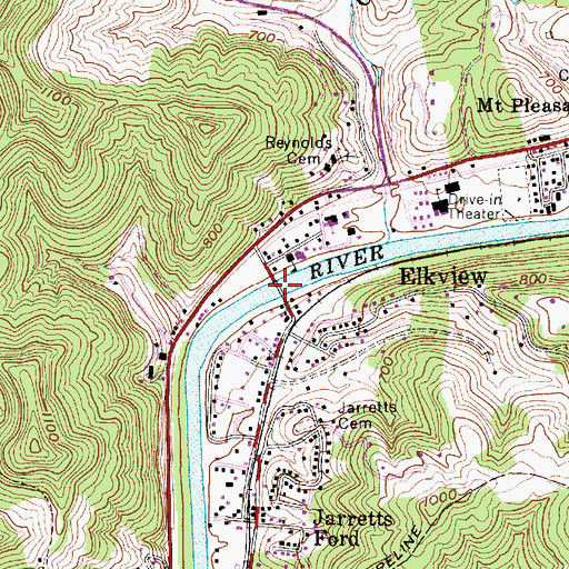 Topographic Map of Elk River Veterans Bridge, WV