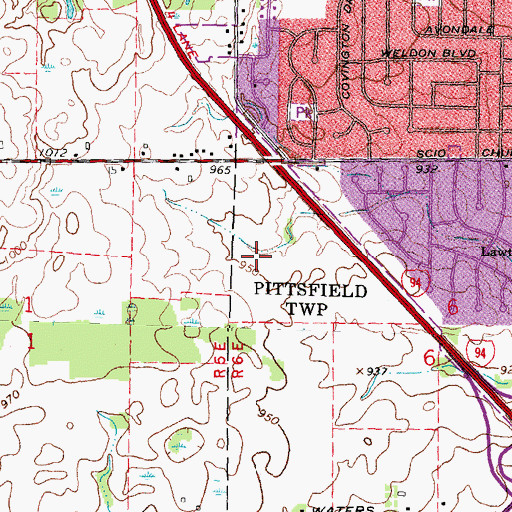 Topographic Map of Pittsfield Branch Library, MI