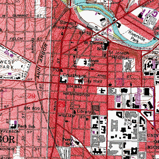 Topographic Map of Ann Arbor Police Department, MI