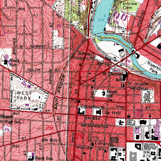 Topographic Map of Washtenaw County Historical Society Museum, MI