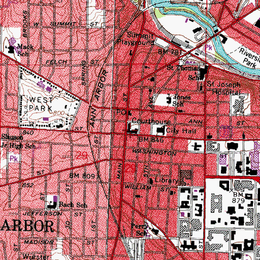 Topographic Map of Washtenaw County Courthouse, MI