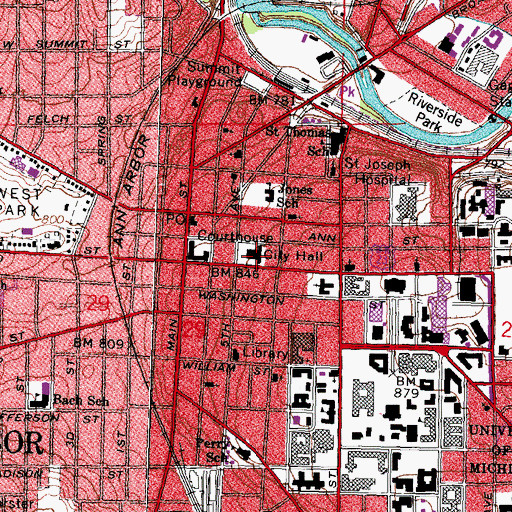 Topographic Map of Ann Arbor City Hall, MI