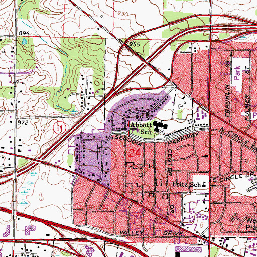 Topographic Map of Hollywood Park, MI