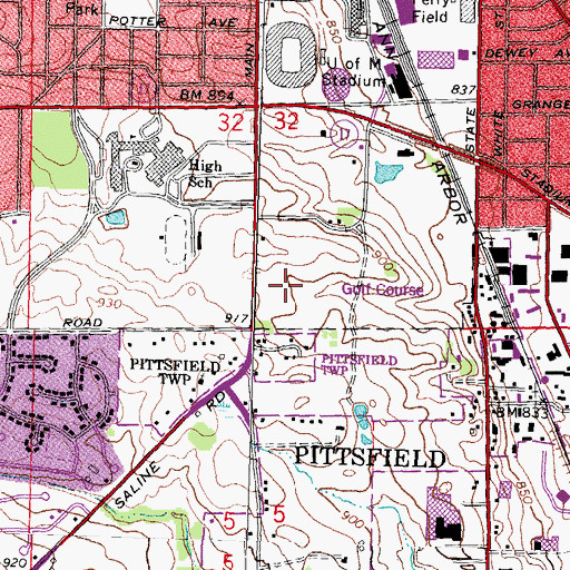 Topographic Map of University of Michigan Golf Course, MI