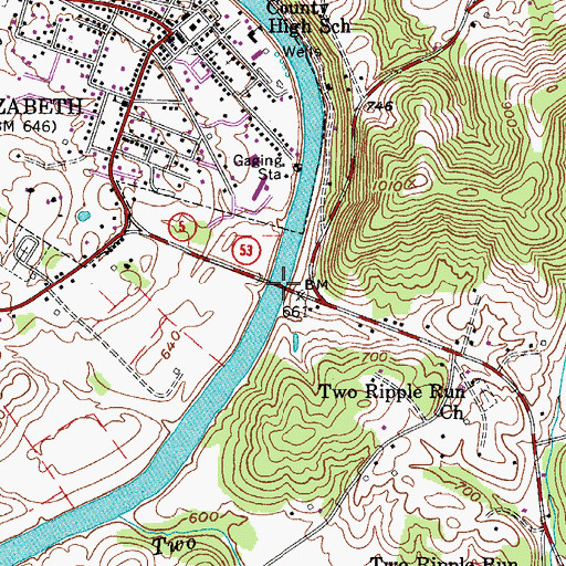 Topographic Map of WWII Veterans Memorial Bridge, WV