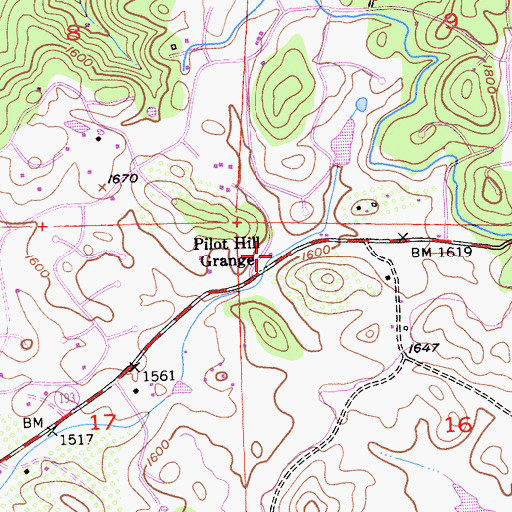 Topographic Map of Pilot Hill Grange, CA
