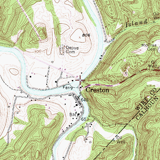 Topographic Map of Creston Bridge, WV