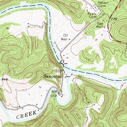 Topographic Map of Sanoma Bridge, WV