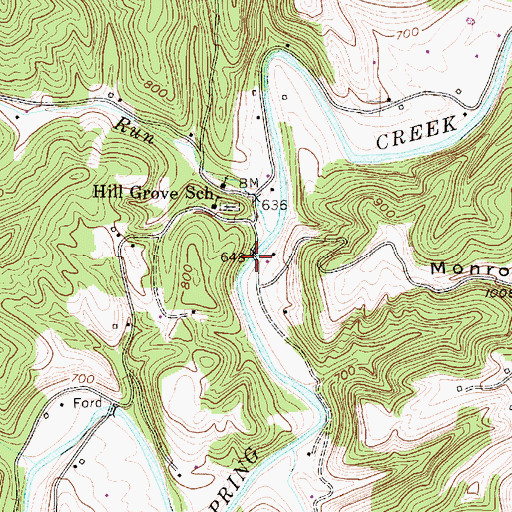 Topographic Map of Spring Creek Truss Bridge, WV